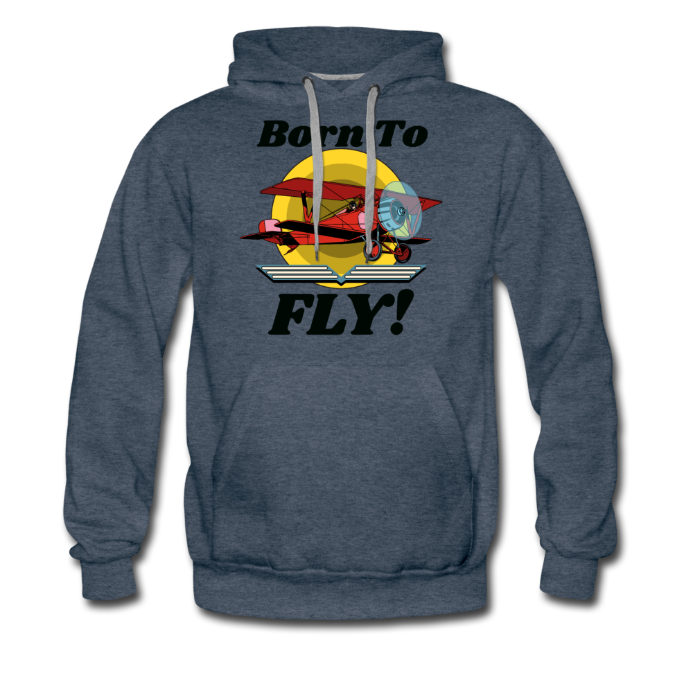 Born To Fly - Red Biplane - Men’s Premium Hoodie - heather denim