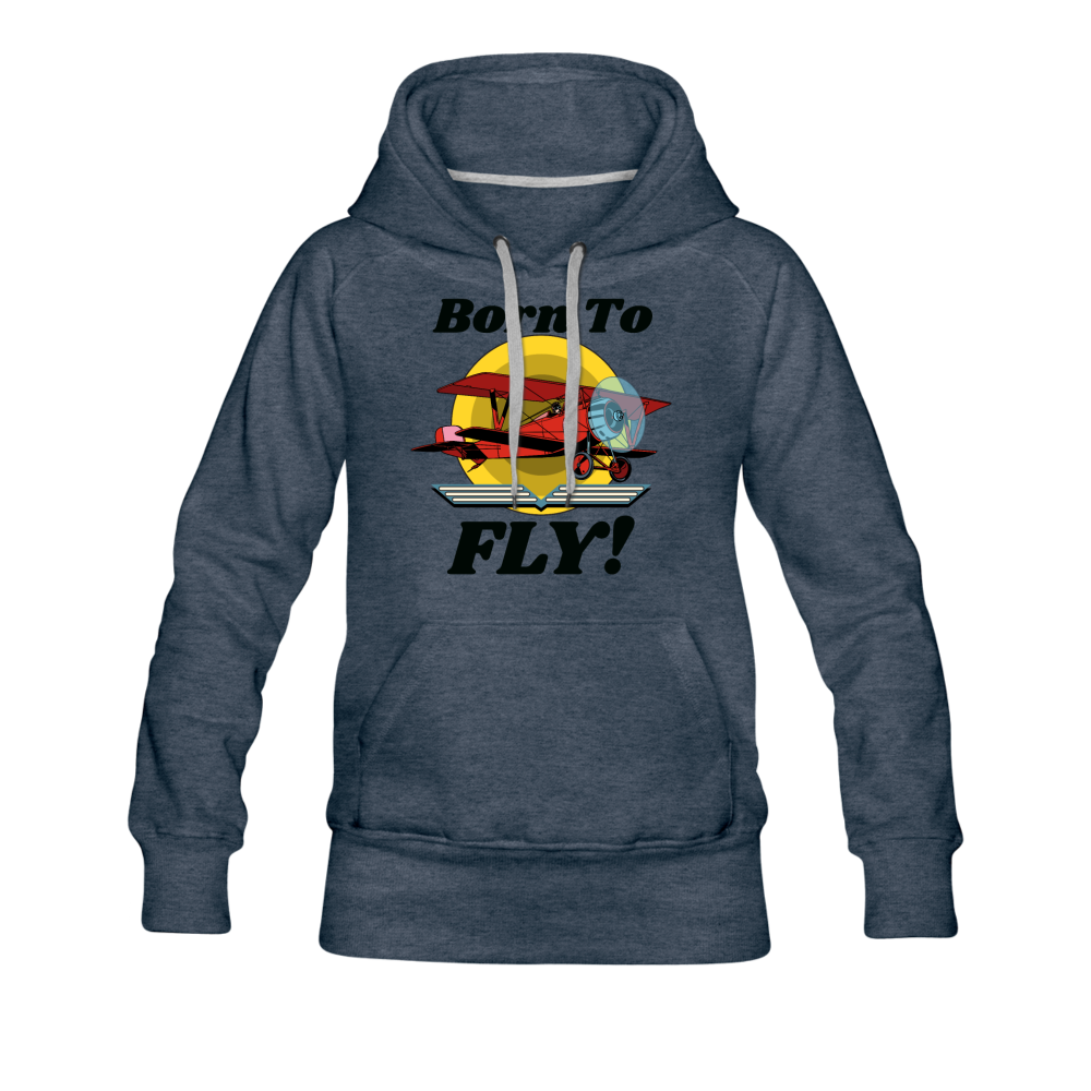 Born To Fly - Red Biplane - Women’s Premium Hoodie - heather denim