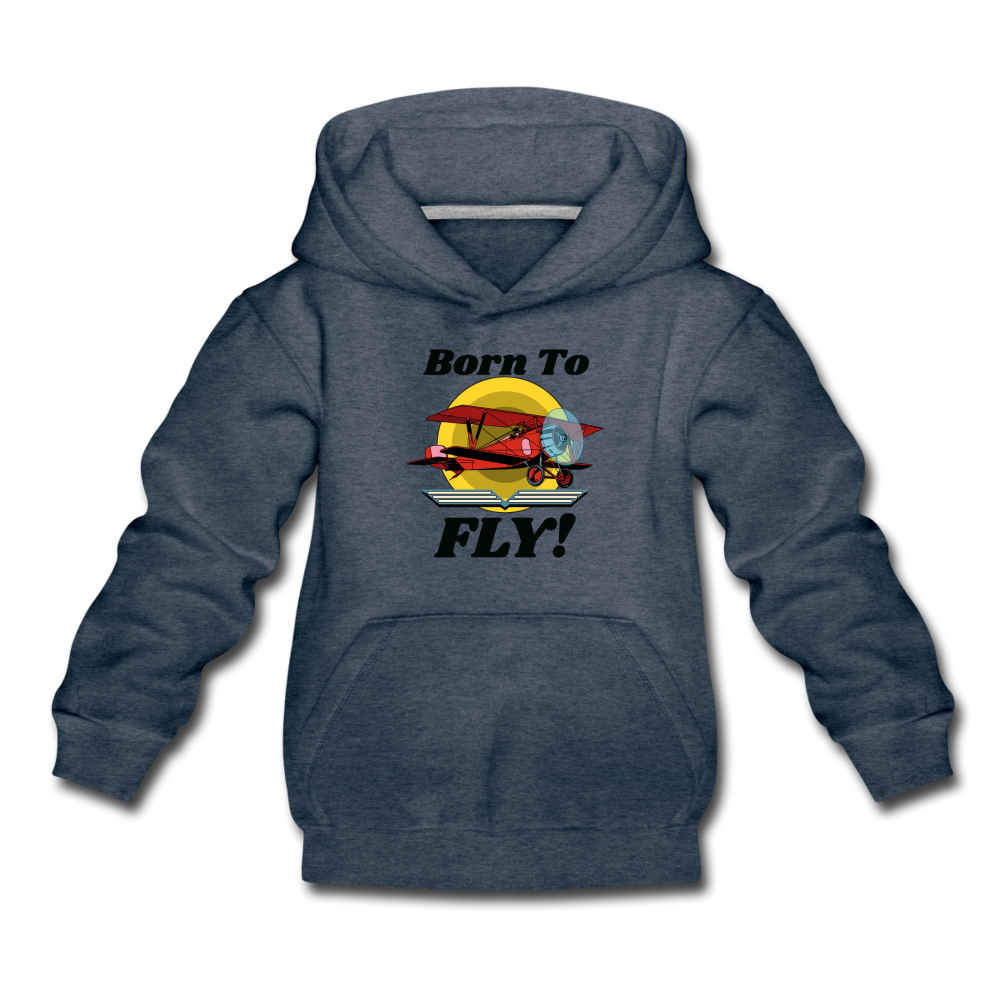 Born To Fly - Red Biplane - Kids‘ Premium Hoodie - heather denim