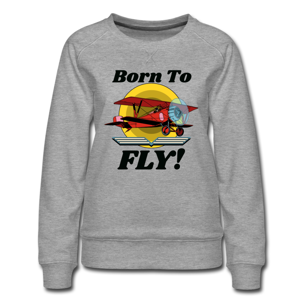 Born To Fly - Red Biplane - Women’s Premium Sweatshirt - heather gray