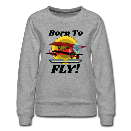 Born To Fly - Red Biplane - Women’s Premium Sweatshirt - heather gray