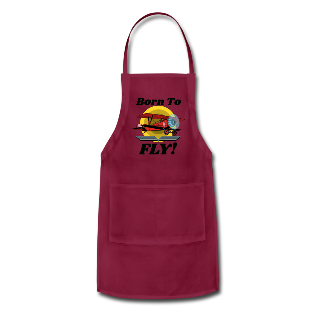 Born To Fly - Red Biplane - Adjustable Apron - burgundy