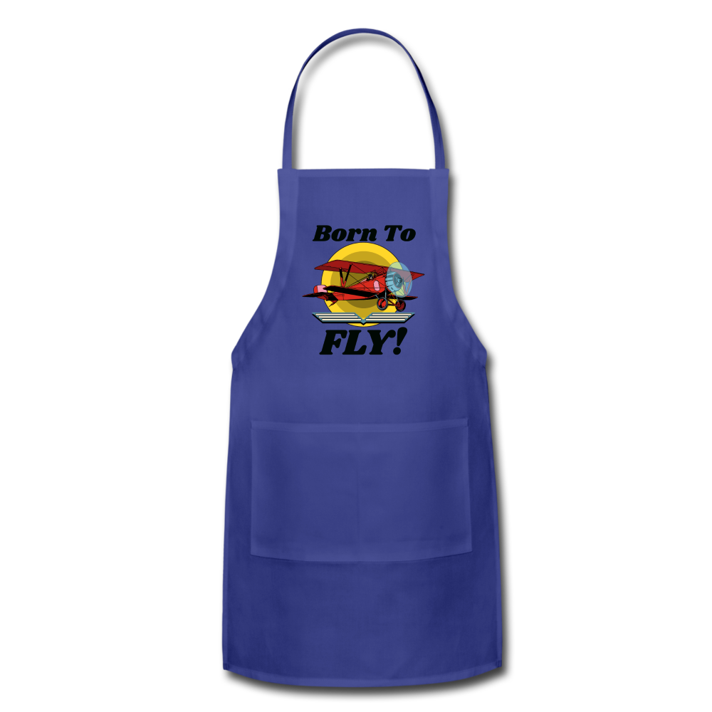 Born To Fly - Red Biplane - Adjustable Apron - royal blue