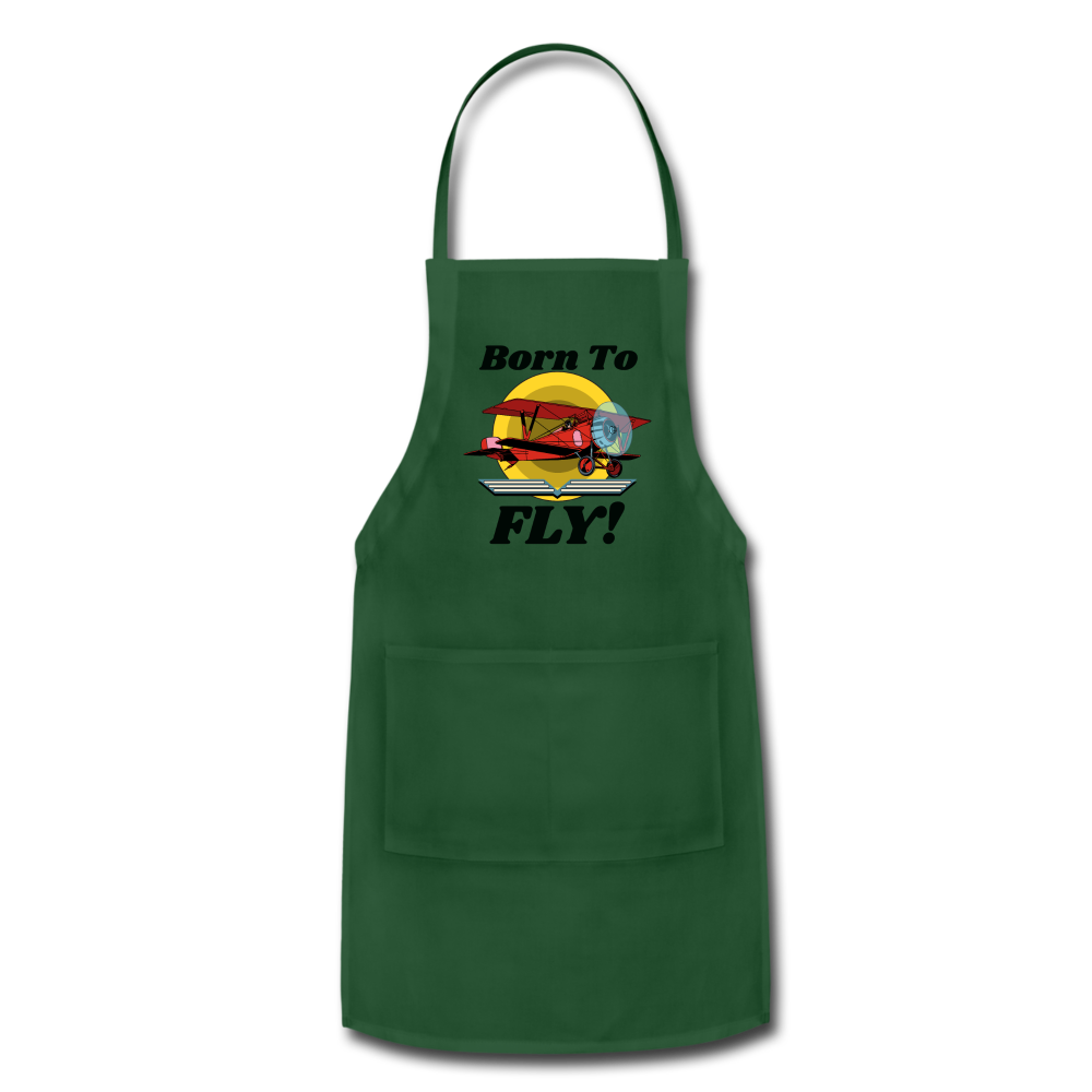 Born To Fly - Red Biplane - Adjustable Apron - forest green