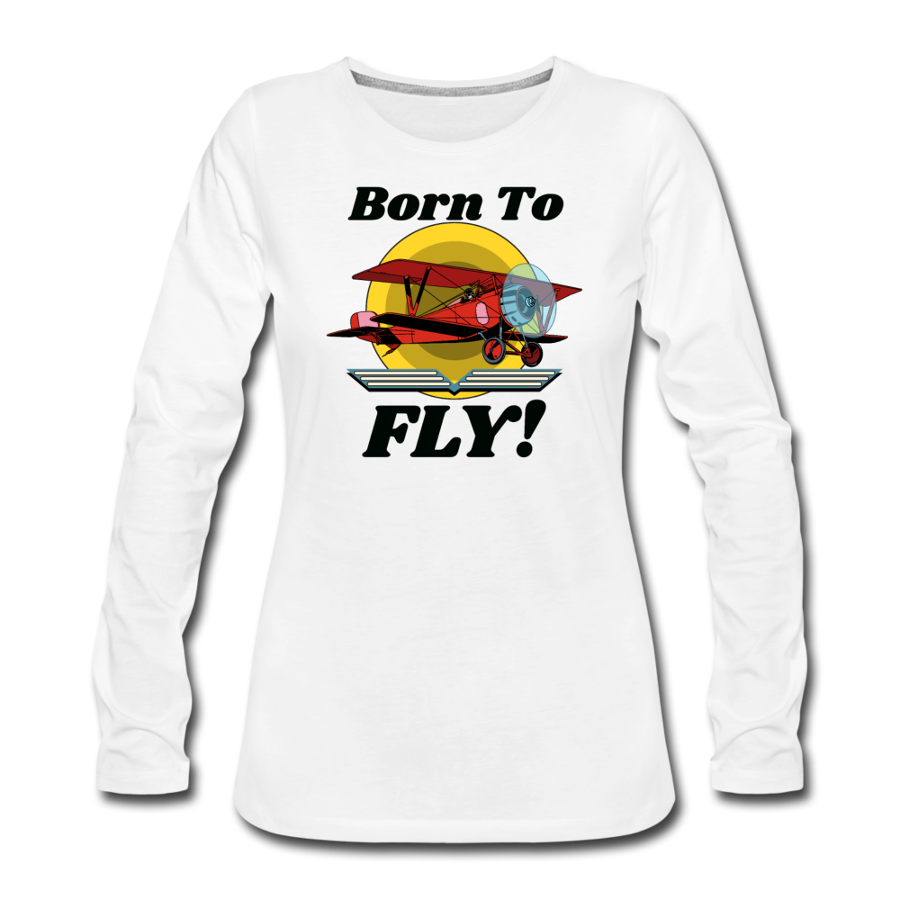 Born To Fly - Red Biplane - Women's Premium Long Sleeve T-Shirt - white