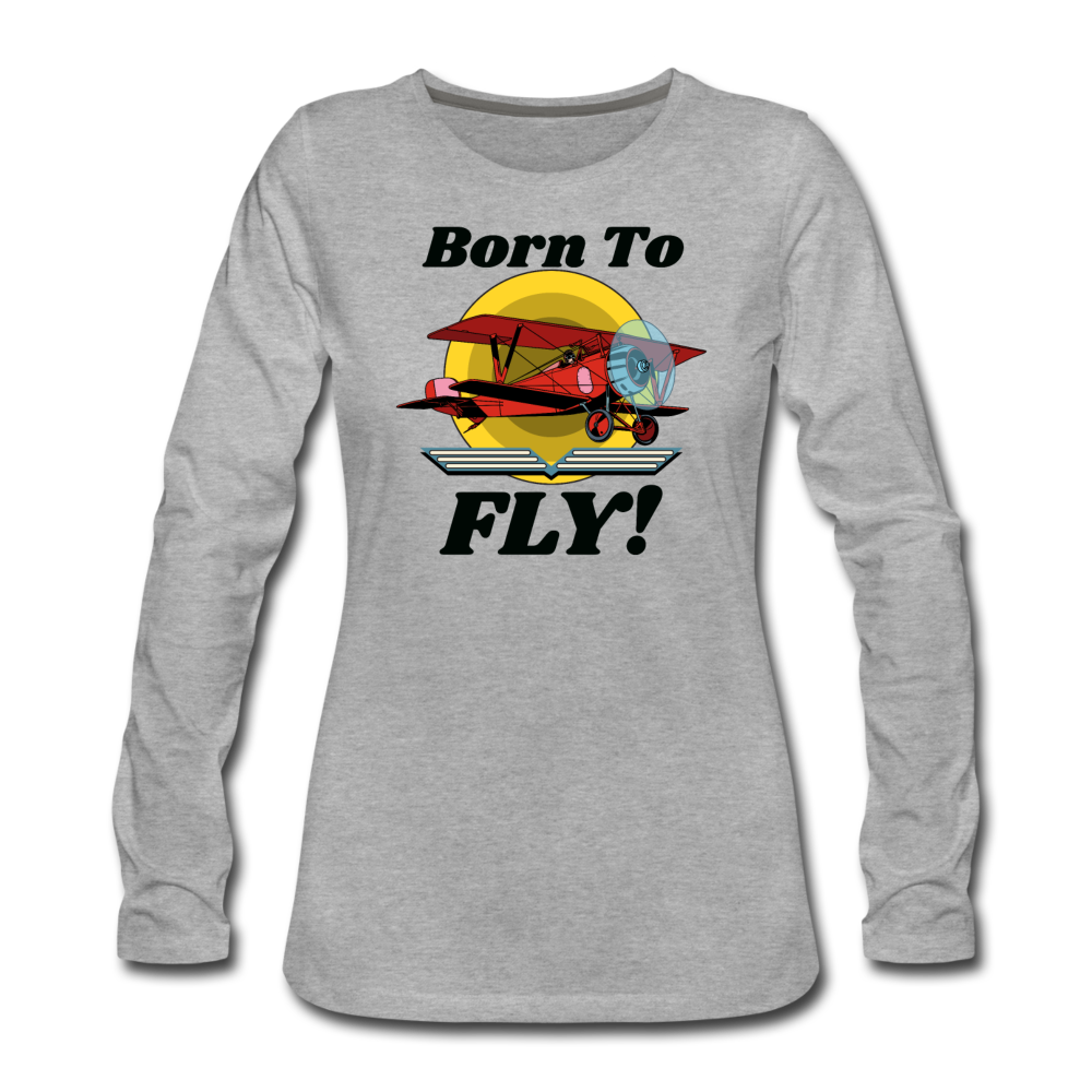 Born To Fly - Red Biplane - Women's Premium Long Sleeve T-Shirt - heather gray