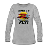 Born To Fly - Red Biplane - Women's Premium Long Sleeve T-Shirt - heather gray
