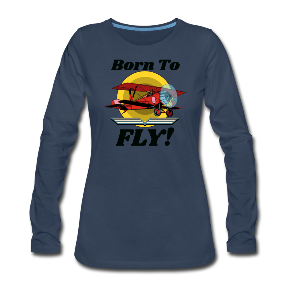 Born To Fly - Red Biplane - Women's Premium Long Sleeve T-Shirt - navy