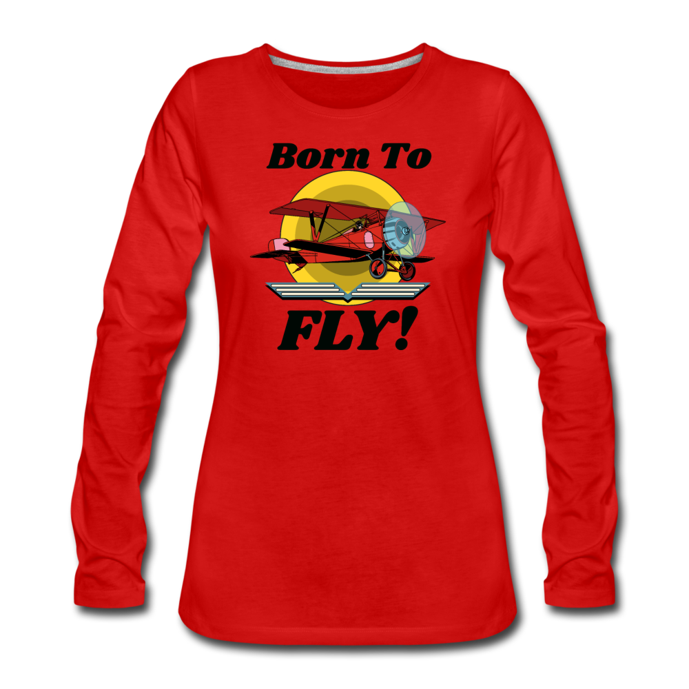 Born To Fly - Red Biplane - Women's Premium Long Sleeve T-Shirt - red