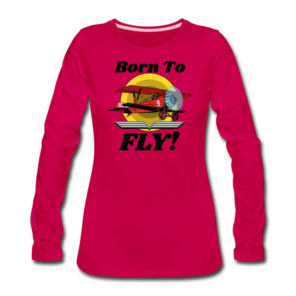 Born To Fly - Red Biplane - Women's Premium Long Sleeve T-Shirt - dark pink