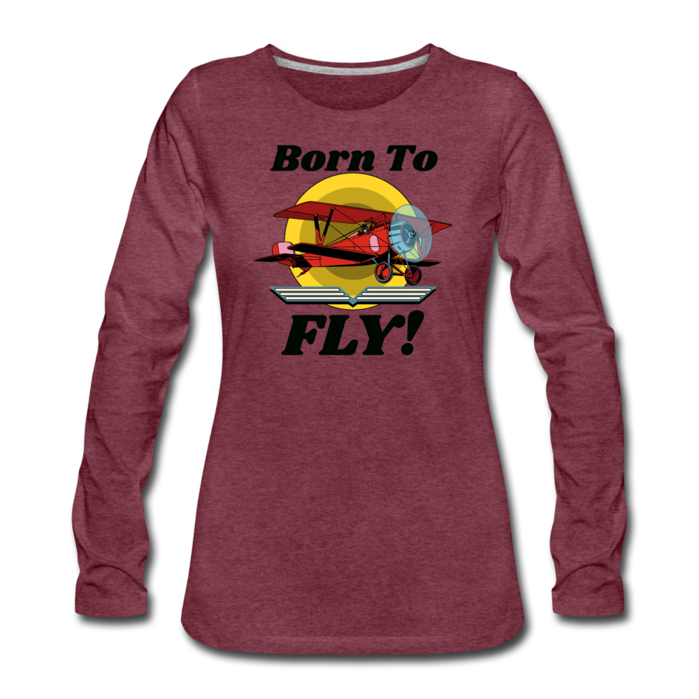 Born To Fly - Red Biplane - Women's Premium Long Sleeve T-Shirt - heather burgundy