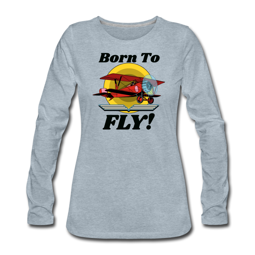 Born To Fly - Red Biplane - Women's Premium Long Sleeve T-Shirt - heather ice blue