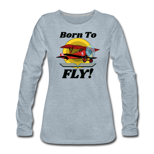 Born To Fly - Red Biplane - Women's Premium Long Sleeve T-Shirt - heather ice blue