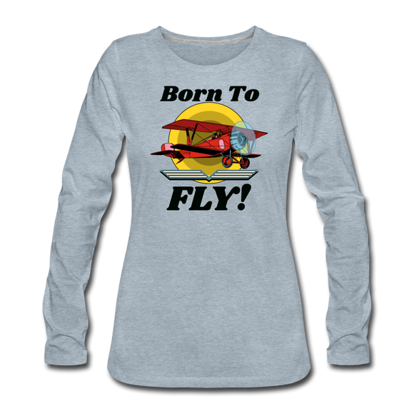 Born To Fly - Red Biplane - Women's Premium Long Sleeve T-Shirt - heather ice blue