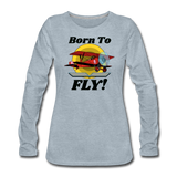 Born To Fly - Red Biplane - Women's Premium Long Sleeve T-Shirt - heather ice blue