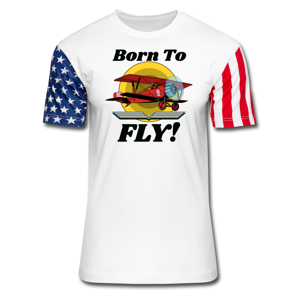 Born To Fly - Red Biplane - Stars & Stripes T-Shirt - white