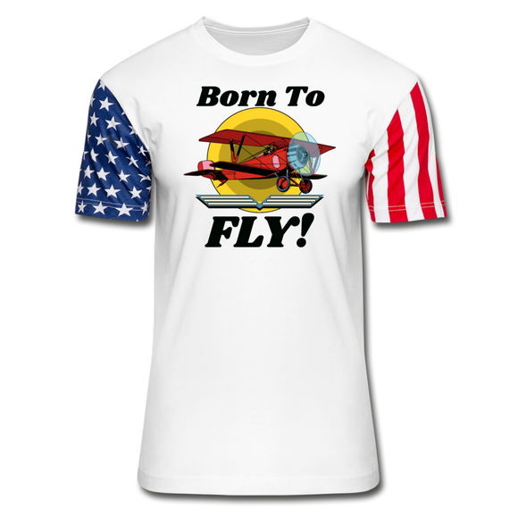 Born To Fly - Red Biplane - Stars & Stripes T-Shirt - white