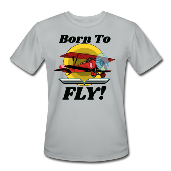 Born To Fly - Red Biplane - Men’s Moisture Wicking Performance T-Shirt - silver