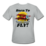 Born To Fly - Red Biplane - Men’s Moisture Wicking Performance T-Shirt - silver