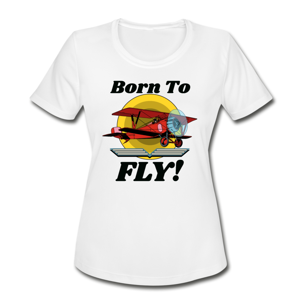 Born To Fly - Red Biplane - Women's Moisture Wicking Performance T-Shirt - white