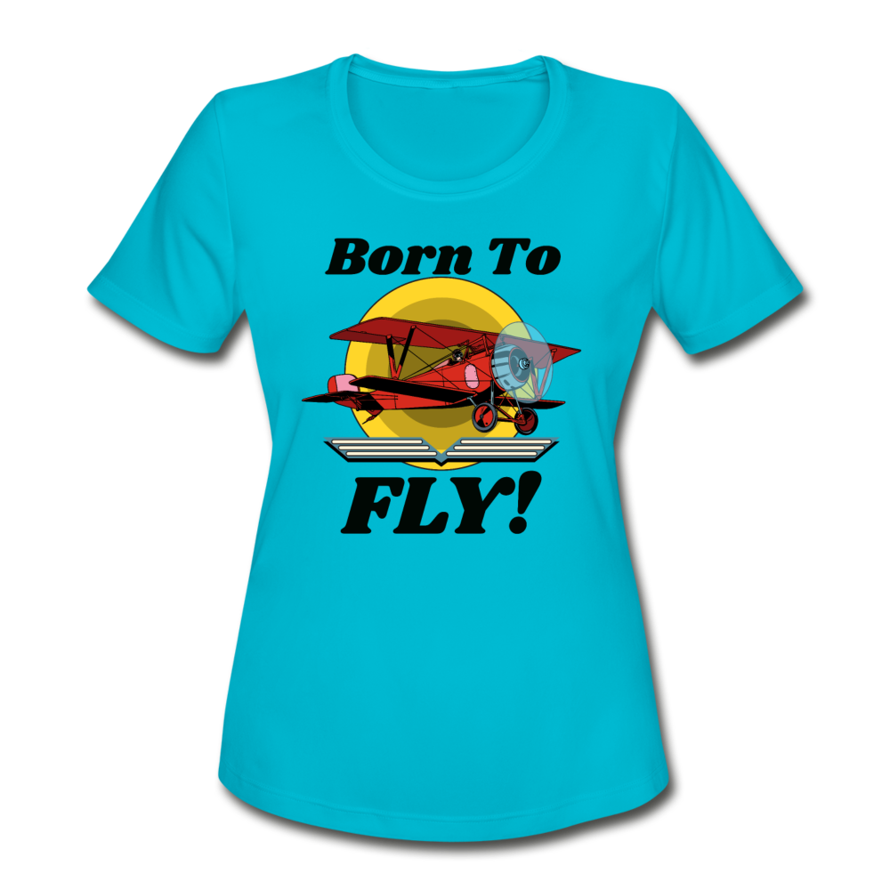 Born To Fly - Red Biplane - Women's Moisture Wicking Performance T-Shirt - turquoise