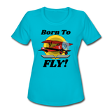 Born To Fly - Red Biplane - Women's Moisture Wicking Performance T-Shirt - turquoise