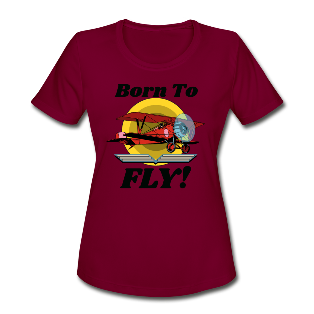 Born To Fly - Red Biplane - Women's Moisture Wicking Performance T-Shirt - burgundy