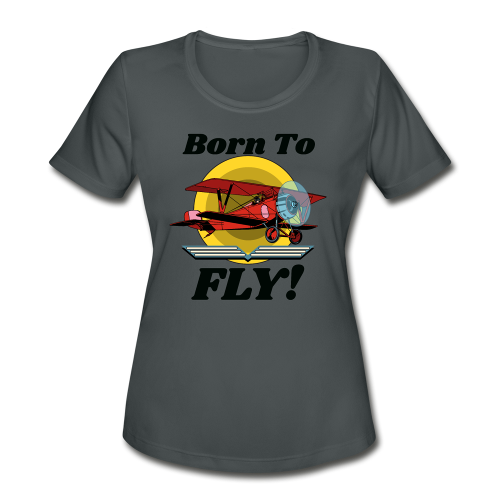 Born To Fly - Red Biplane - Women's Moisture Wicking Performance T-Shirt - charcoal