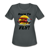 Born To Fly - Red Biplane - Women's Moisture Wicking Performance T-Shirt - charcoal