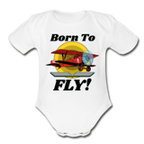 Born To Fly - Red Biplane - Organic Short Sleeve Baby Bodysuit - white