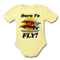 Born To Fly - Red Biplane - Organic Short Sleeve Baby Bodysuit - washed yellow