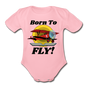 Born To Fly - Red Biplane - Organic Short Sleeve Baby Bodysuit - light pink