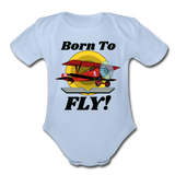 Born To Fly - Red Biplane - Organic Short Sleeve Baby Bodysuit - sky