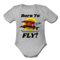 Born To Fly - Red Biplane - Organic Short Sleeve Baby Bodysuit - heather gray