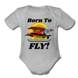 Born To Fly - Red Biplane - Organic Short Sleeve Baby Bodysuit - heather gray