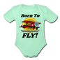 Born To Fly - Red Biplane - Organic Short Sleeve Baby Bodysuit - light mint