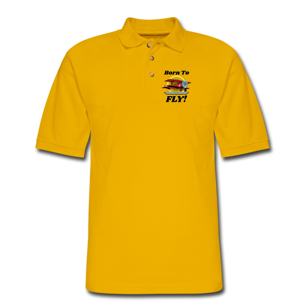 Born To Fly - Red Biplane - Men's Pique Polo Shirt - Yellow