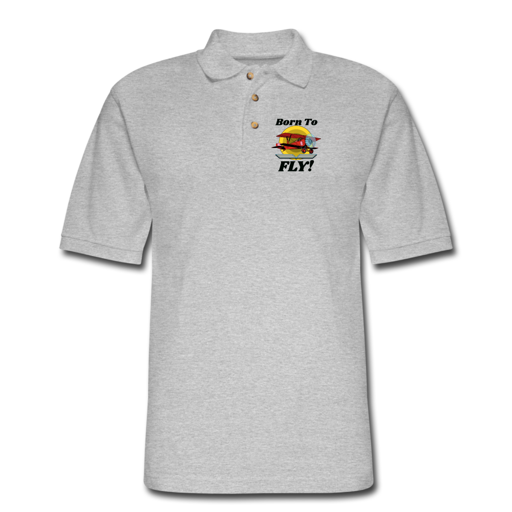 Born To Fly - Red Biplane - Men's Pique Polo Shirt - heather gray