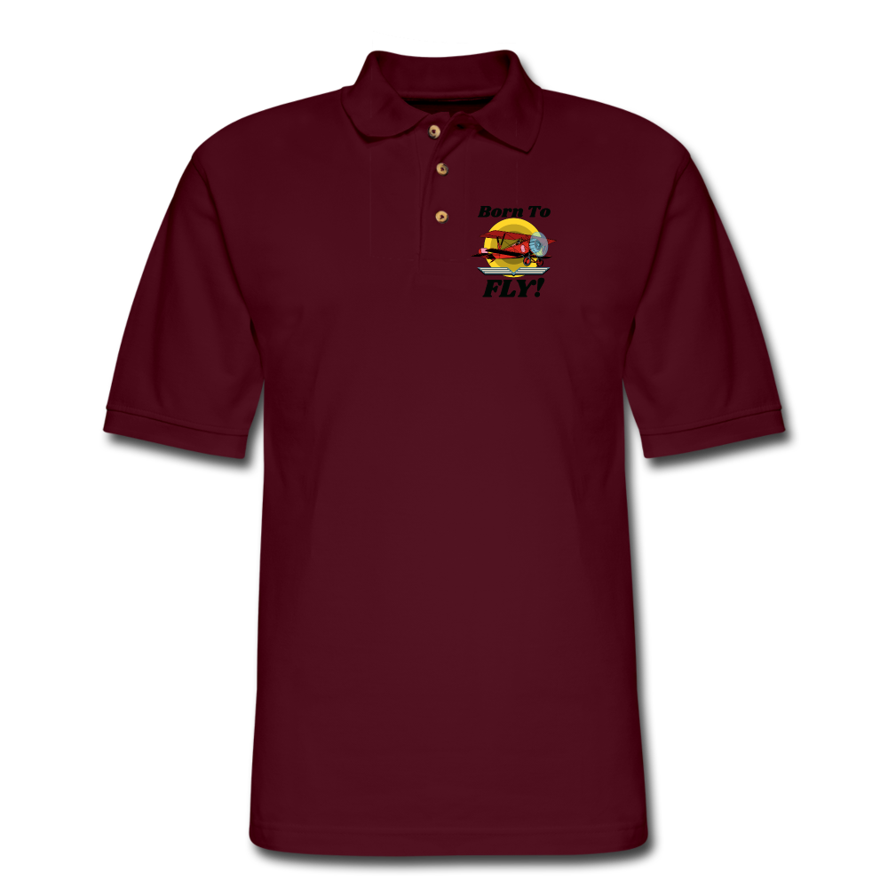 Born To Fly - Red Biplane - Men's Pique Polo Shirt - burgundy