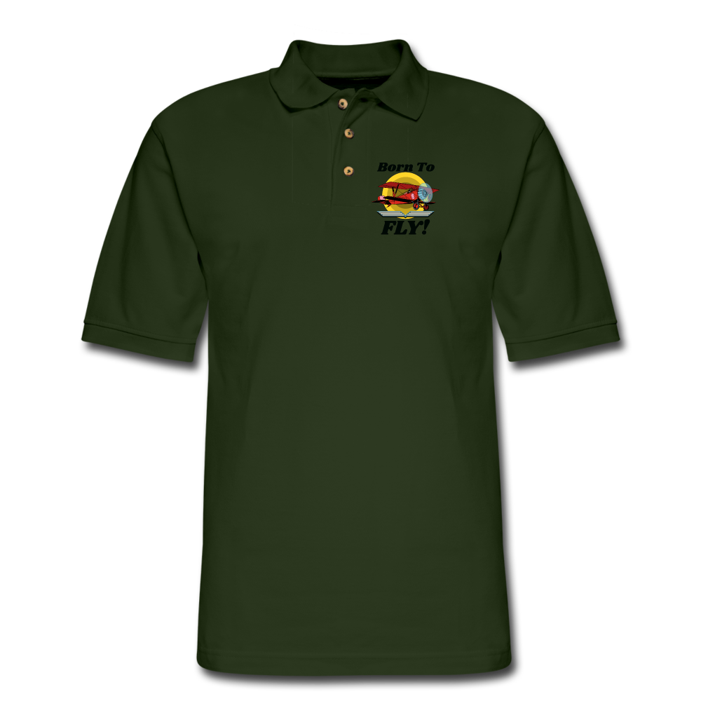 Born To Fly - Red Biplane - Men's Pique Polo Shirt - forest green