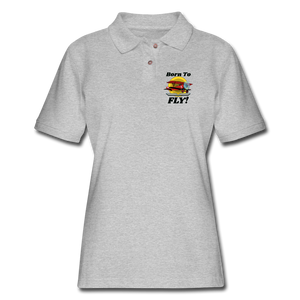 Born To Fly - Red Biplane - Women's Pique Polo Shirt - heather gray