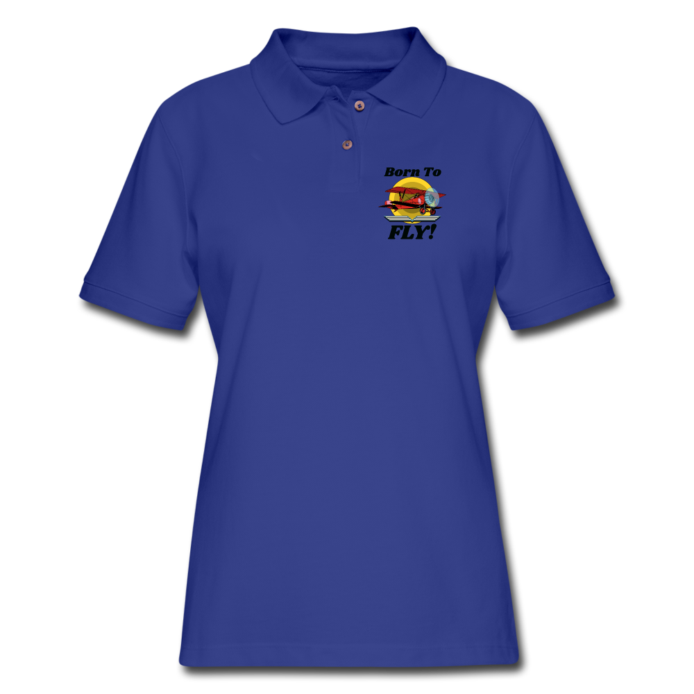 Born To Fly - Red Biplane - Women's Pique Polo Shirt - royal blue