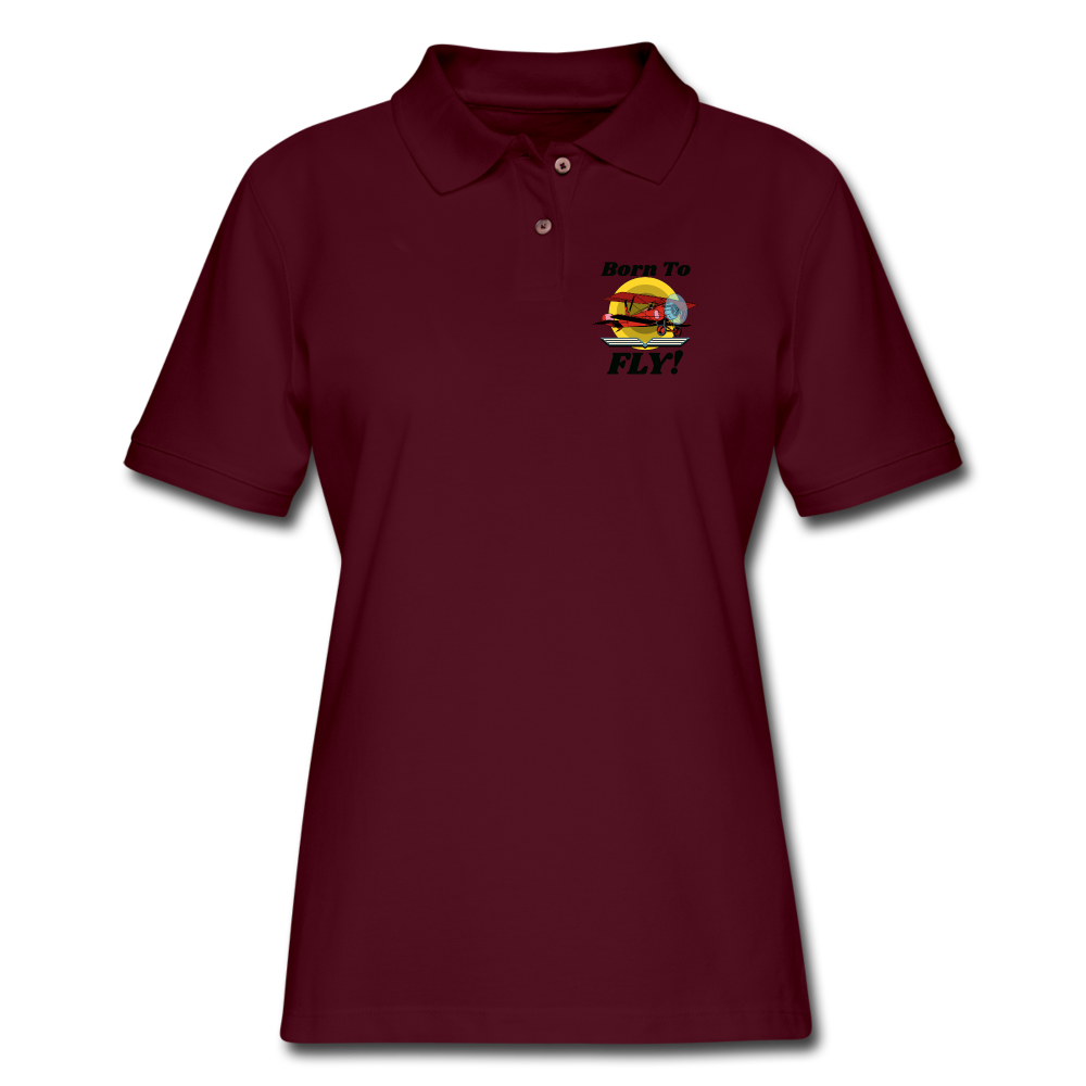 Born To Fly - Red Biplane - Women's Pique Polo Shirt - burgundy