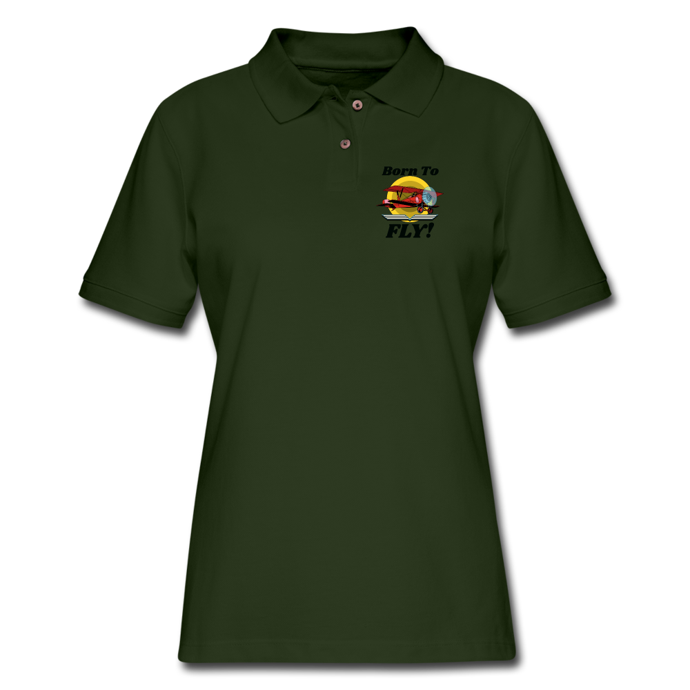 Born To Fly - Red Biplane - Women's Pique Polo Shirt - forest green