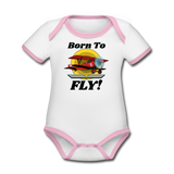 Born To Fly - Red Biplane - Organic Contrast Short Sleeve Baby Bodysuit - white/pink