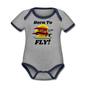 Born To Fly - Red Biplane - Organic Contrast Short Sleeve Baby Bodysuit - heather gray/navy