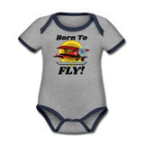Born To Fly - Red Biplane - Organic Contrast Short Sleeve Baby Bodysuit - heather gray/navy