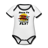 Born To Fly - Red Biplane - Organic Contrast Short Sleeve Baby Bodysuit - white/black