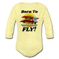 Born To Fly - Red Biplane - Organic Long Sleeve Baby Bodysuit - washed yellow