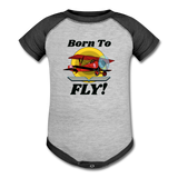 Born To Fly - Red Biplane - Baseball Baby Bodysuit - heather gray/charcoal